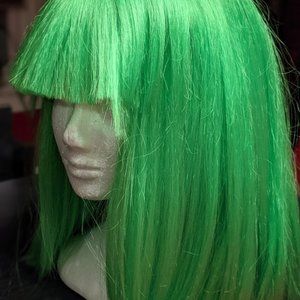 Neon Green Blunt Bang Synthetic Cosplay Wig